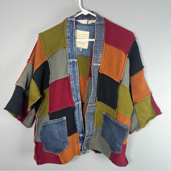 Patchwork Open-Front Cardigan Sweater Jacket - Multicolor - Picture 2 of 11